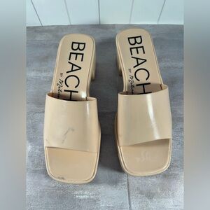 BEACH By Matisse Nude Patent Slide Mules with Low Block Heel